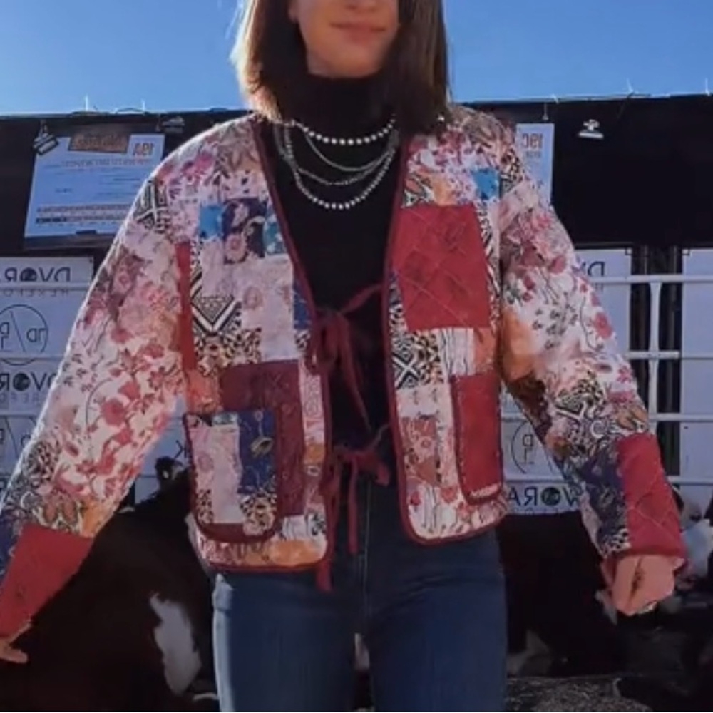 Patchwork Women's Jacket With Front Ties - image 1